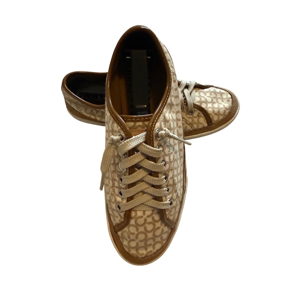 Pre- Loved Coach Edith Signature Canvas Sneakers Tan Brown Logo Women's Size‎ 8M